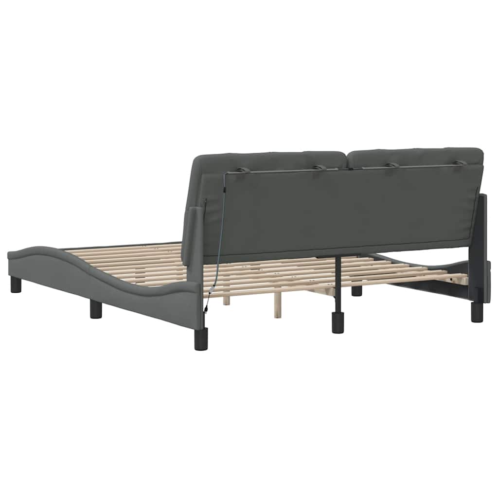vidaXL Bettgestell mit LED ohne Matratze Dunkelgrau 160x200 cm Stoff