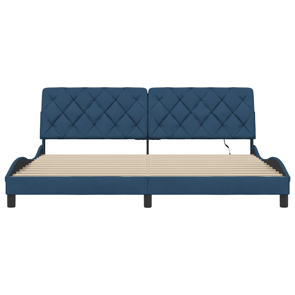 vidaXL Bettgestell mit LED ohne Matratze Blau 200x200 cm Stoff