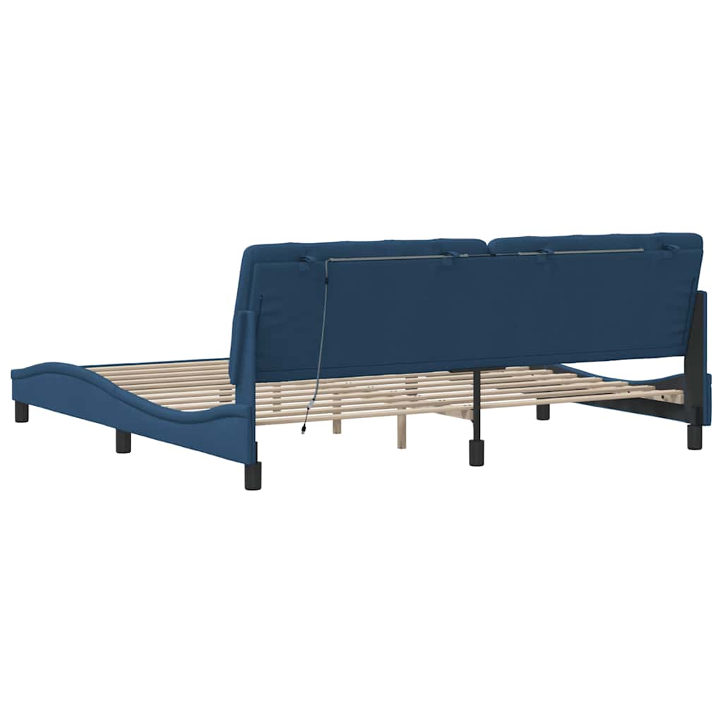 vidaXL Bettgestell mit LED ohne Matratze Blau 200x200 cm Stoff