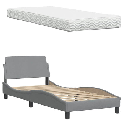 vidaXL Bett mit Matratze Hellgrau 90x190 cm Stoff