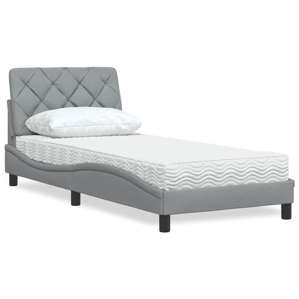 vidaXL Bett mit Matratze Hellgrau 90x190 cm Stoff