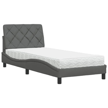 vidaXL Bett mit Matratze Dunkelgrau 90x200 cm Stoff