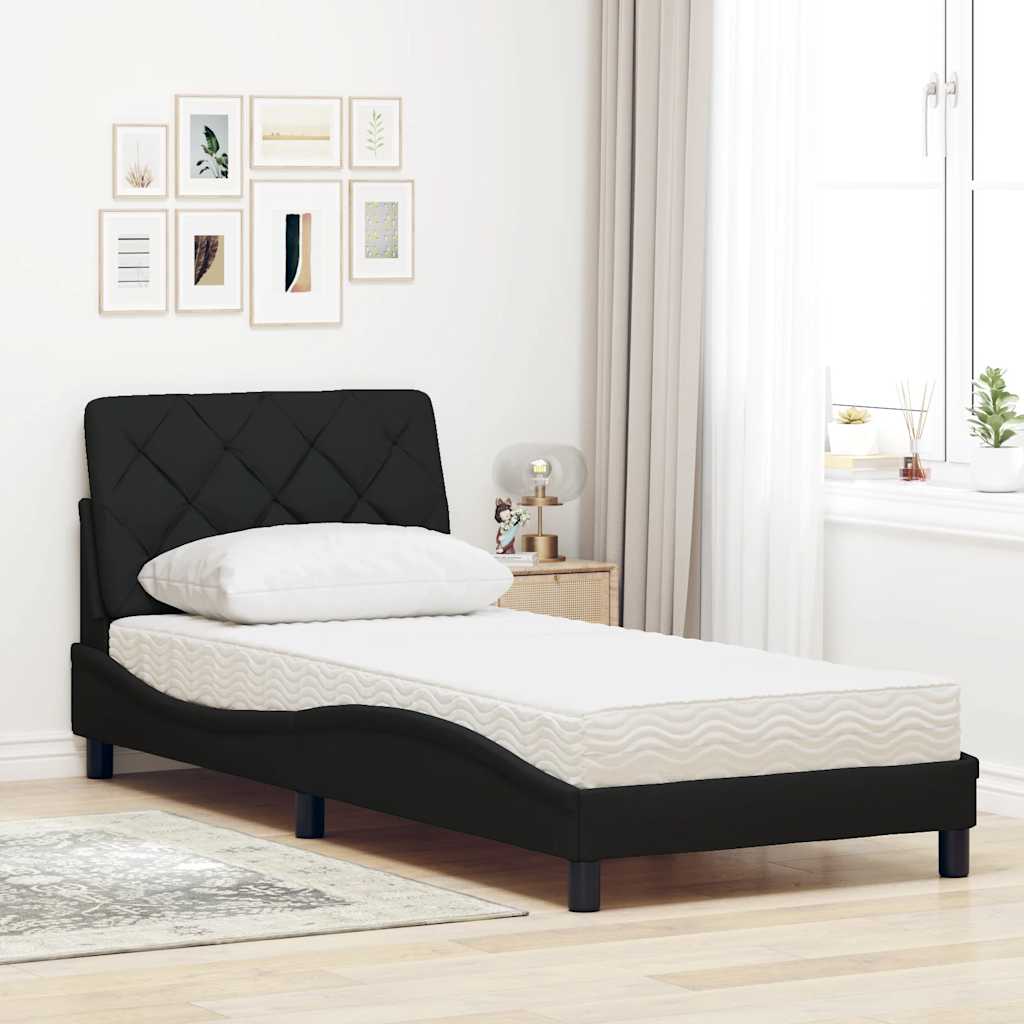 Bett mit Matratze Schwarz 90x200 cm Stoff