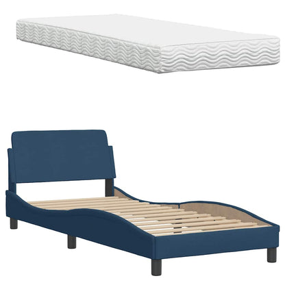 vidaXL Bett mit Matratze Blau 90x200 cm Stoff