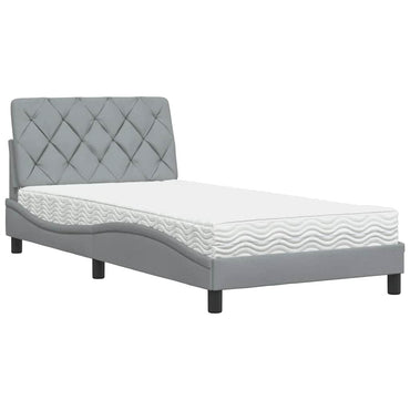 vidaXL Bett mit Matratze Hellgrau 100x200 cm Stoff
