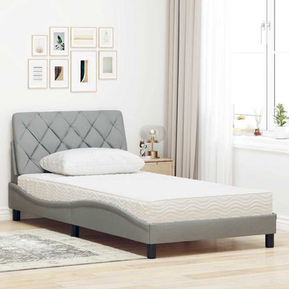 vidaXL Bett mit Matratze Hellgrau 100x200 cm Stoff