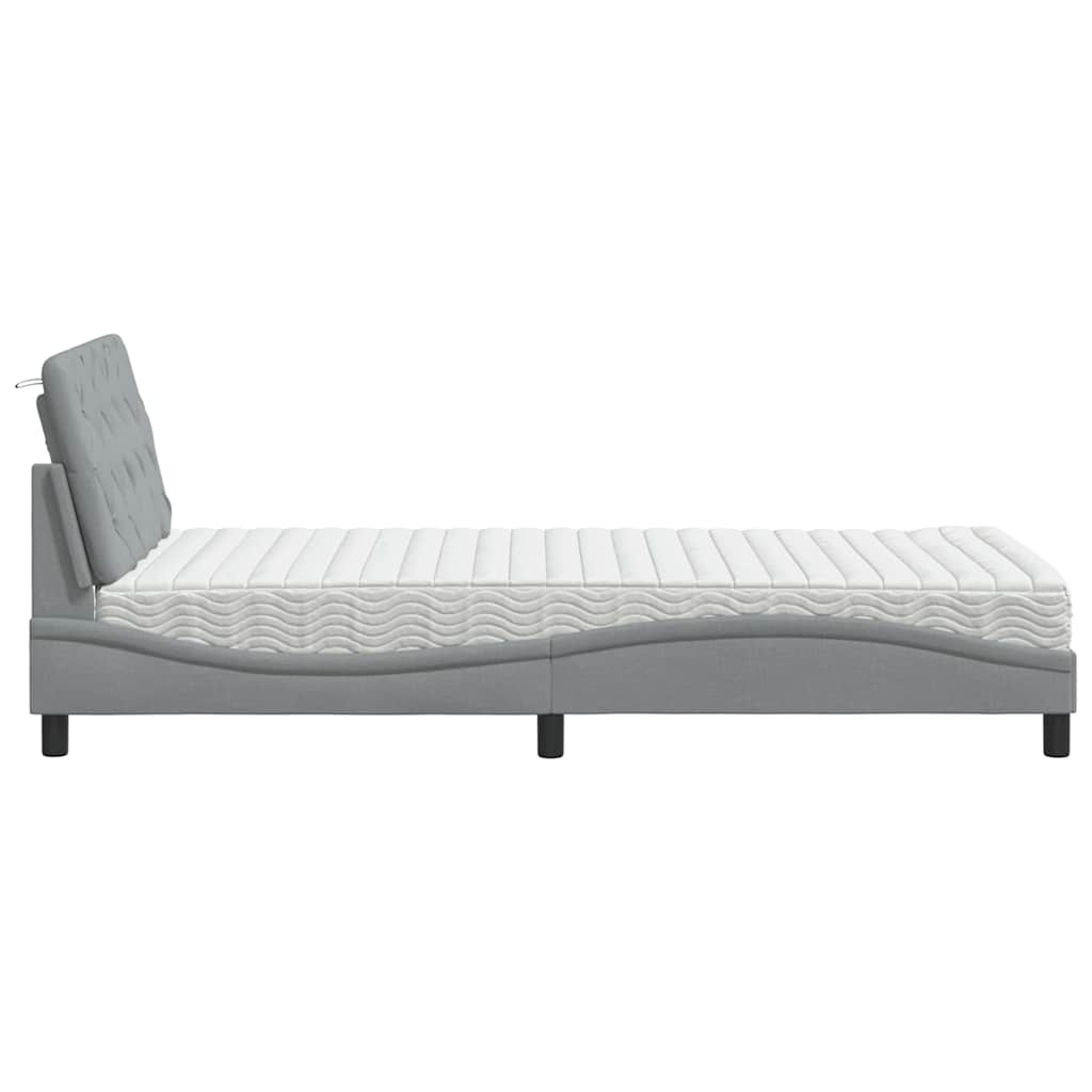 vidaXL Bett mit Matratze Hellgrau 100x200 cm Stoff