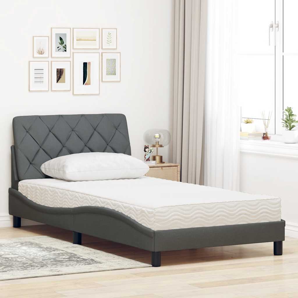 Bett mit Matratze Dunkelgrau 100x200 cm Stoff