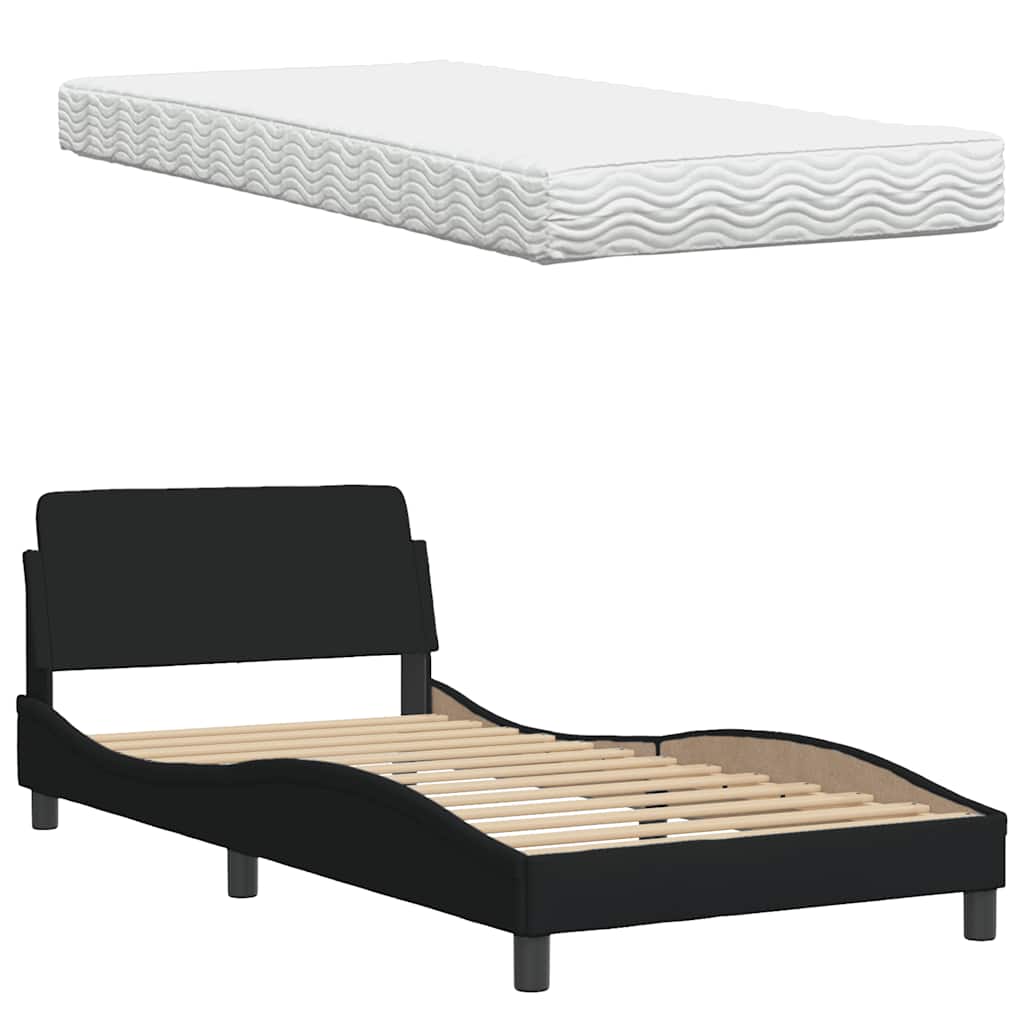 vidaXL Bett mit Matratze Schwarz 100x200 cm Stoff
