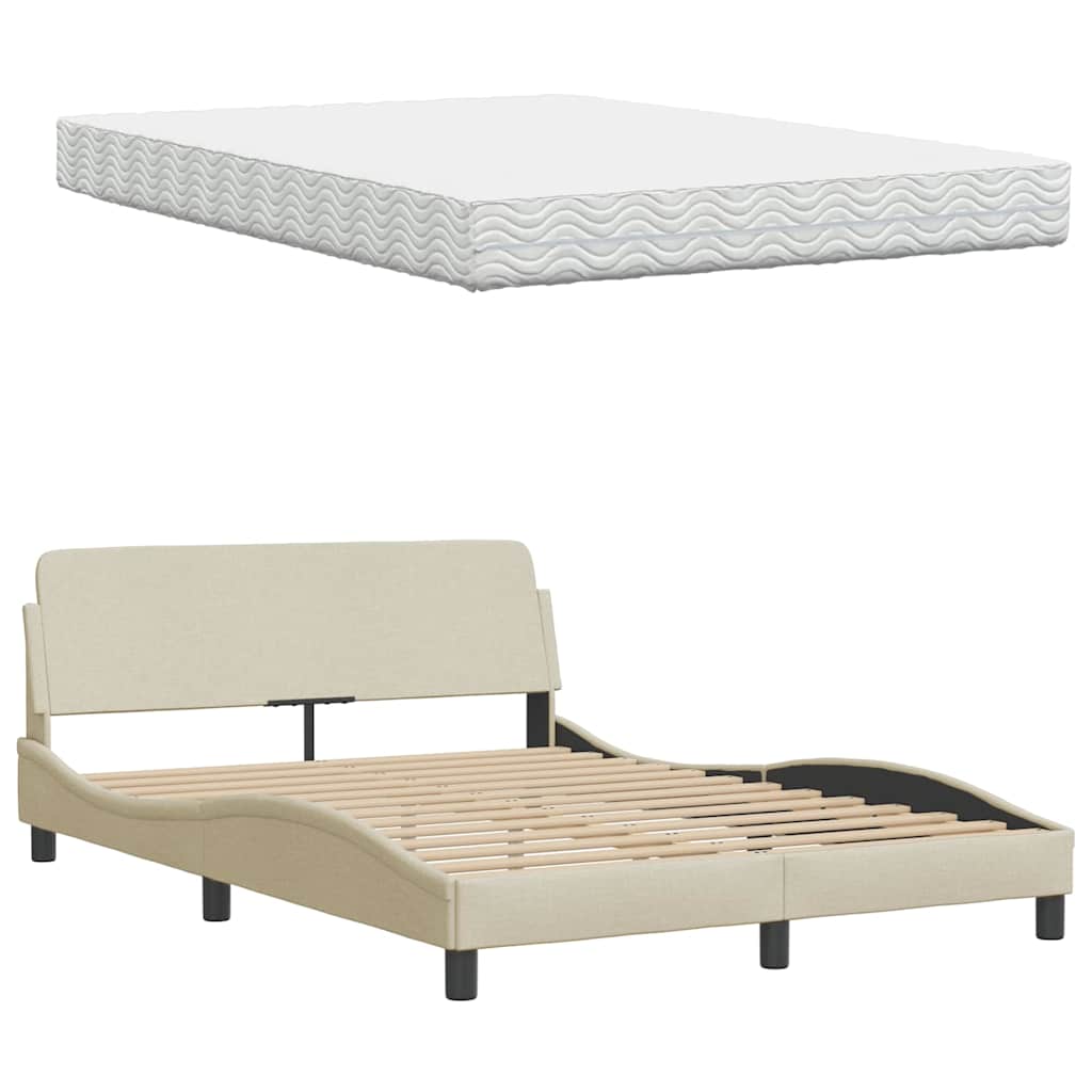 vidaXL Bett mit Matratze Creme 120x200 cm Stoff