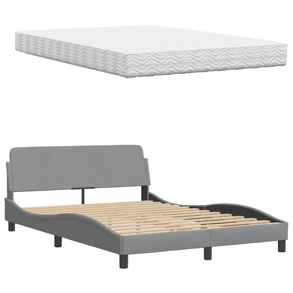 vidaXL Bett mit Matratze Hellgrau 140x190 cm Stoff