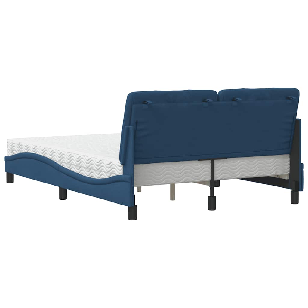 vidaXL Bett mit Matratze Blau 140x190 cm Stoff