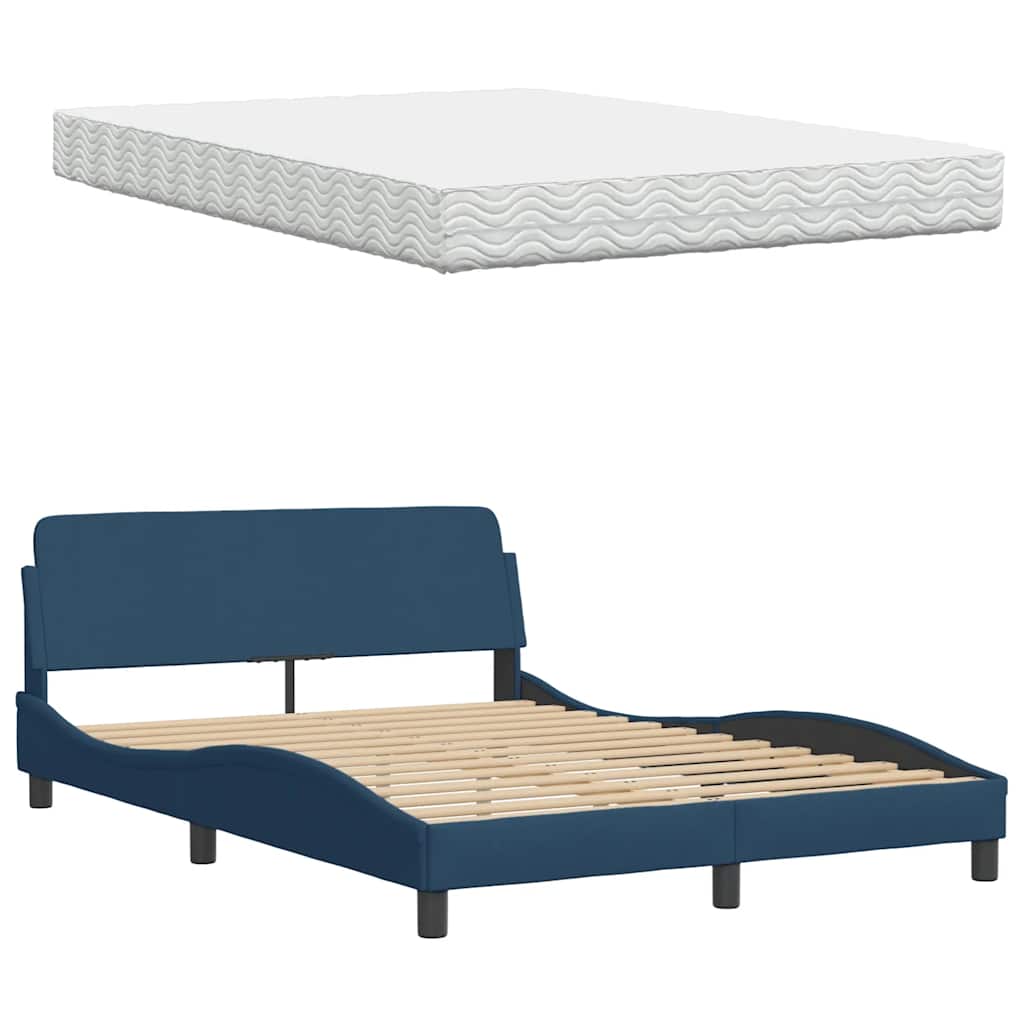 vidaXL Bett mit Matratze Blau 140x190 cm Stoff
