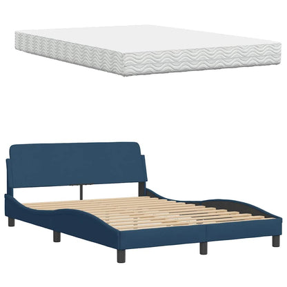 vidaXL Bett mit Matratze Blau 140x190 cm Stoff