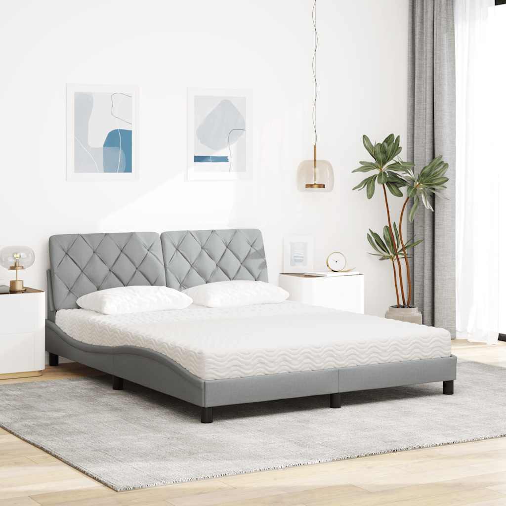 vidaXL Lit avec matelas Gris clair 160x200 cm Tissu