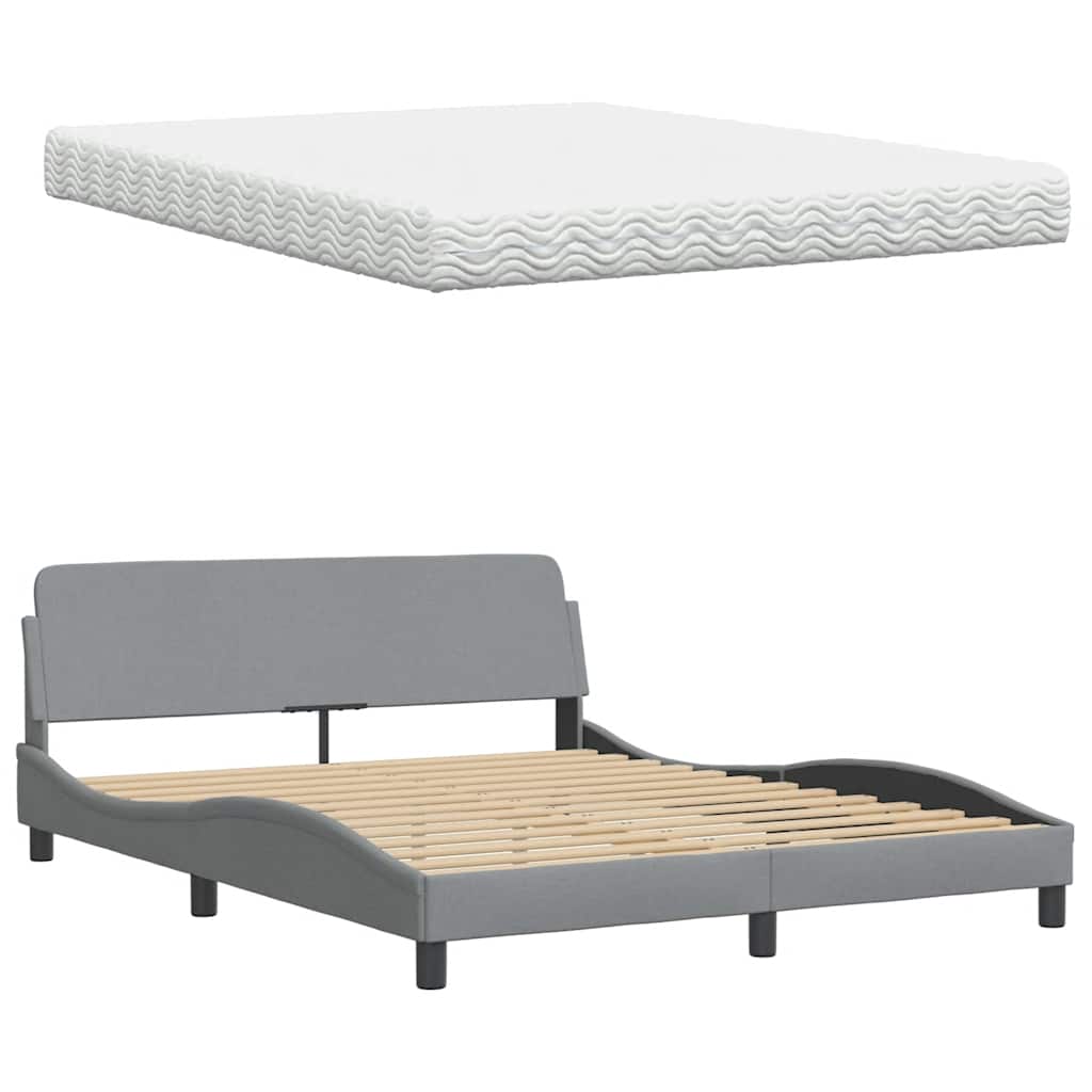 vidaXL Lit avec matelas Gris clair 160x200 cm Tissu