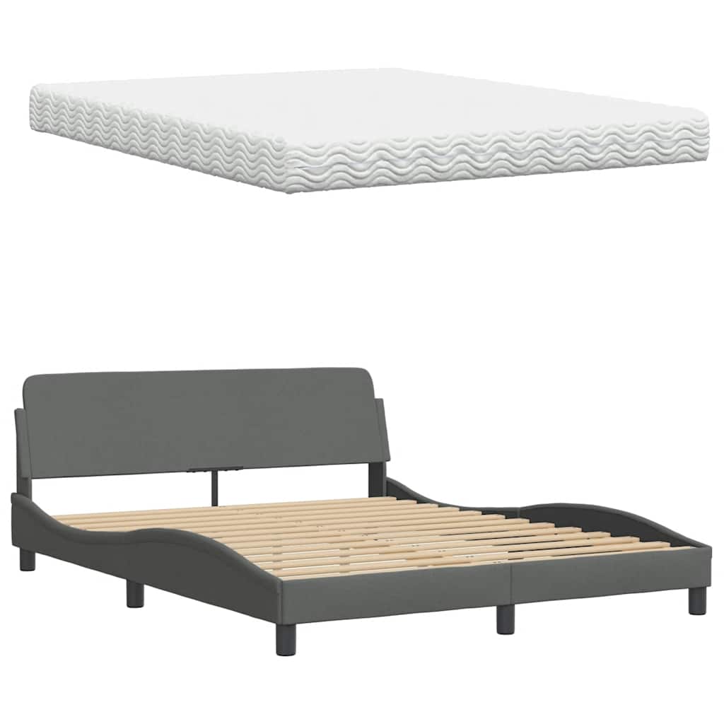vidaXL Bett mit Matratze Dunkelgrau 160x200 cm Stoff