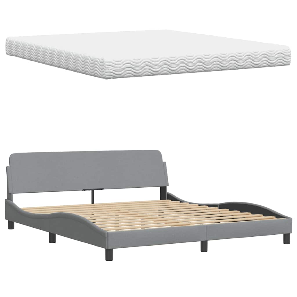 vidaXL Lit avec matelas Gris clair 180x200 cm Tissu