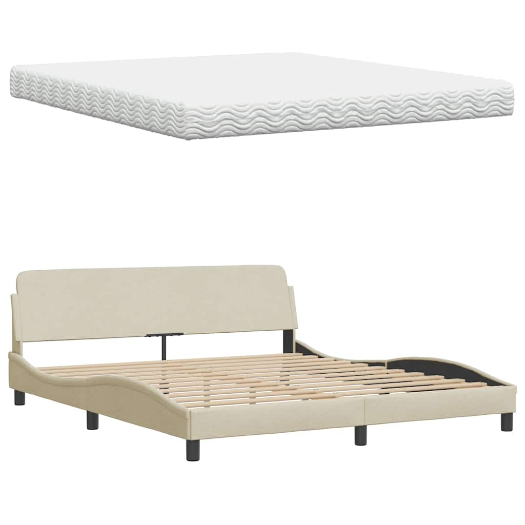vidaXL Bett mit Matratze Creme 180x200 cm Stoff