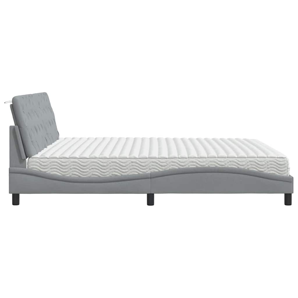 vidaXL Bett mit Matratze Hellgrau 200x200 cm Stoff