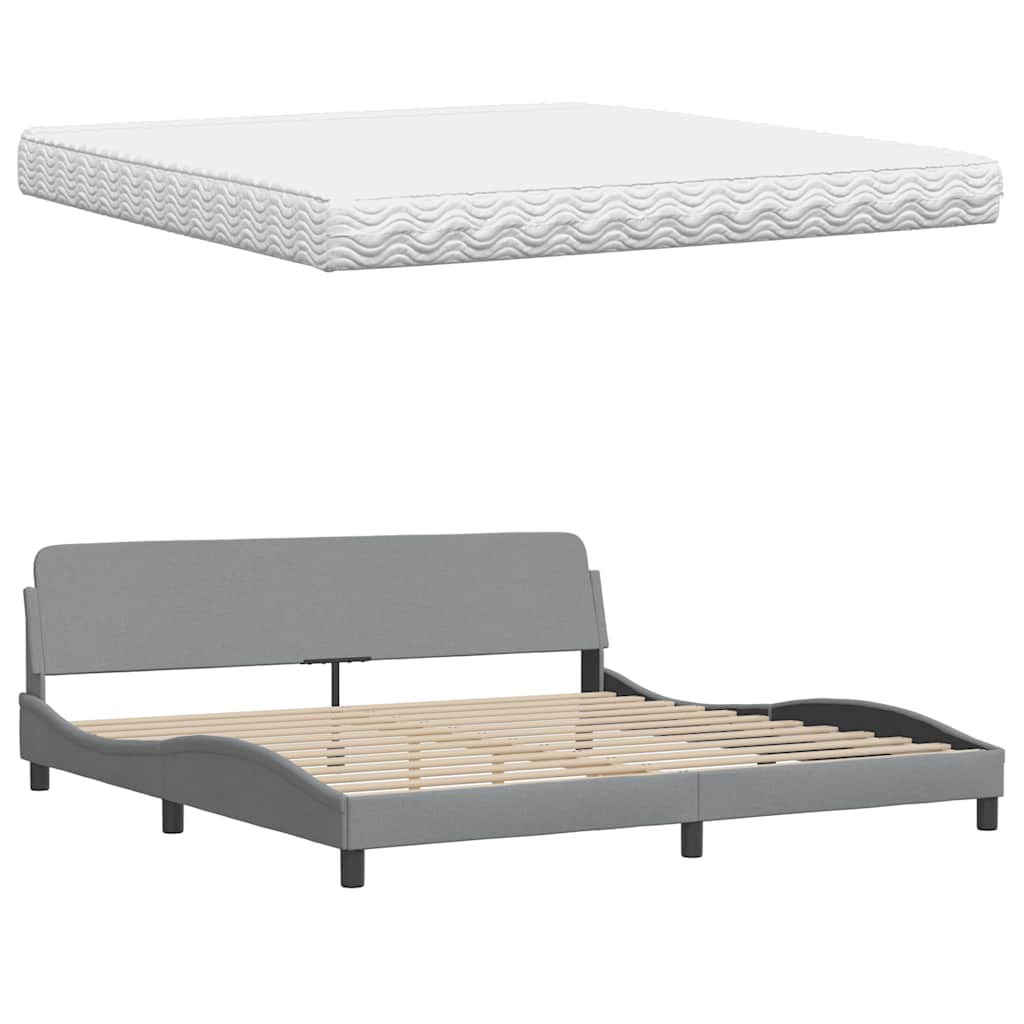 vidaXL Bett mit Matratze Hellgrau 200x200 cm Stoff