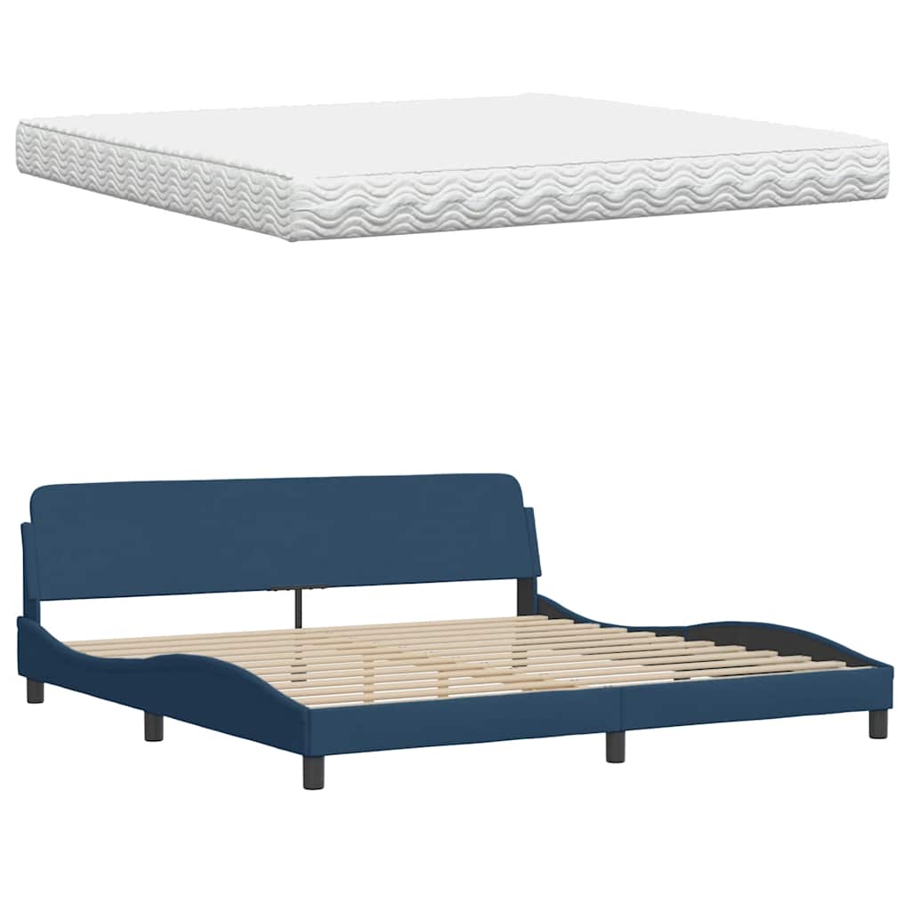 vidaXL Bett mit Matratze Blau 200x200 cm Stoff
