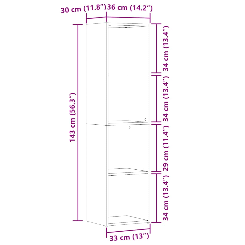 vidaXL Bücherregal Altholz-Optik 36×30×143 cm Holzwerkstoff