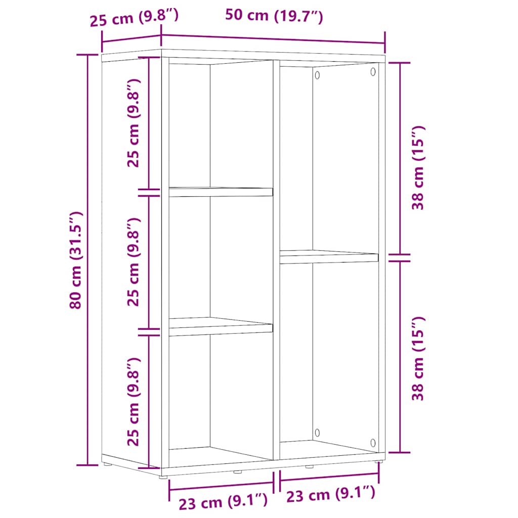 vidaXL Bibliothèque chêne artisan 50x25x80 cm Bois d'ingénierie