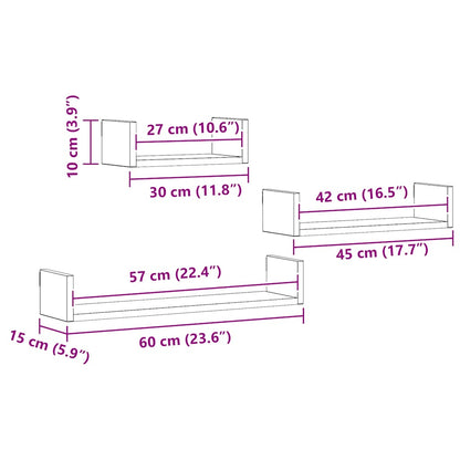 vidaXL Wandregale 3 Stk. Artisan-Eiche Holzwerkstoff