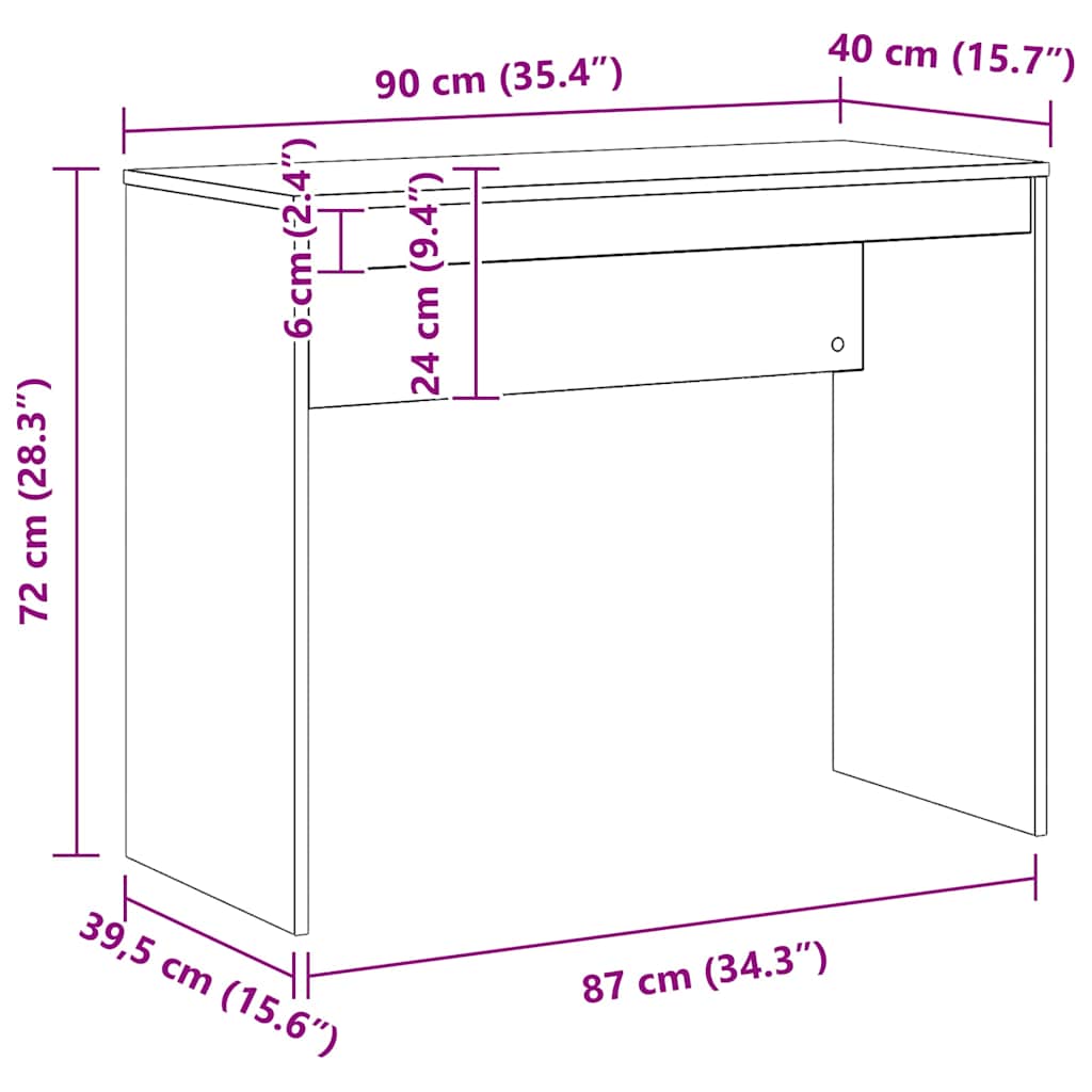vidaXL Schreibtisch Artisan-Eiche 90x40x72 cm Holzwerkstoff