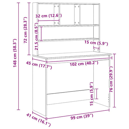 vidaXL Schreibtisch mit Regal Artisan-Eiche 102x45x148cm Holzwerkstoff
