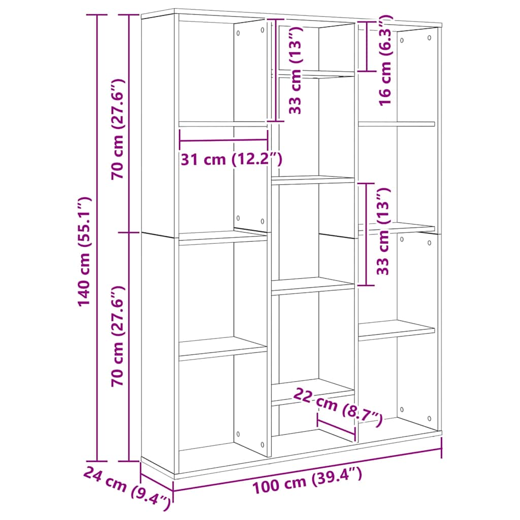 Raumteiler/Bücherregal Altholz-Optik 100x24x140cm Holzwerkstoff
