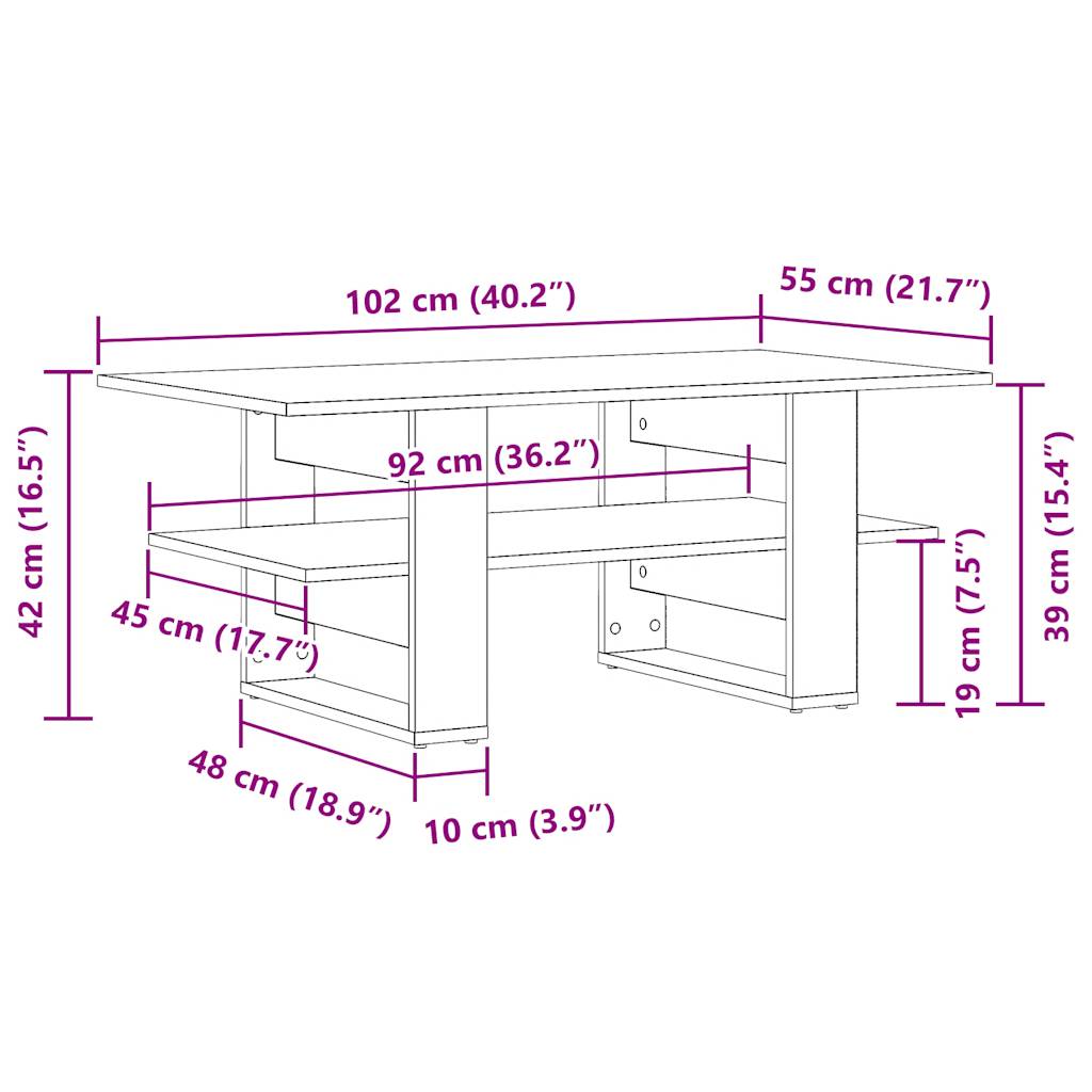 vidaXL Couchtisch Altholz-Optik 102x55x42 cm Holzwerkstoff