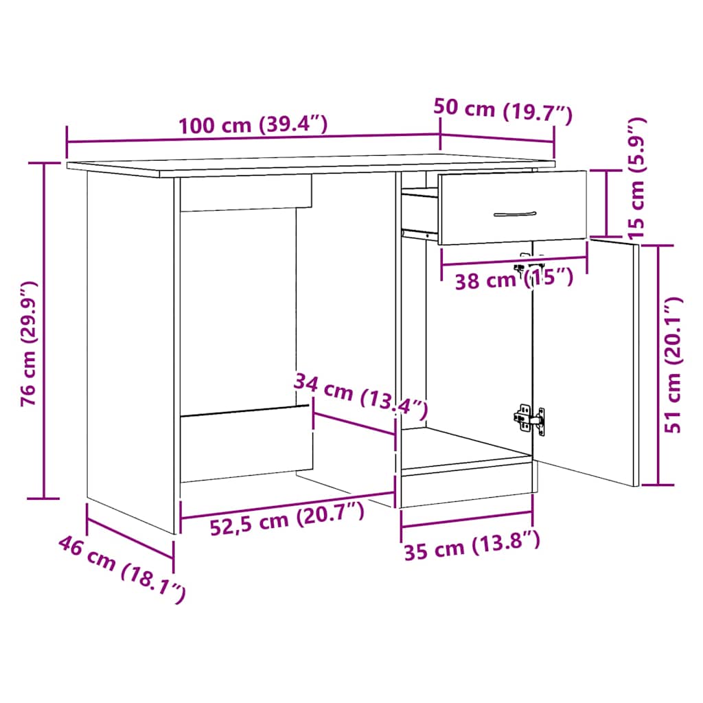 vidaXL Schreibtisch Artisan-Eiche 100x50x76 cm Holzwerkstoff