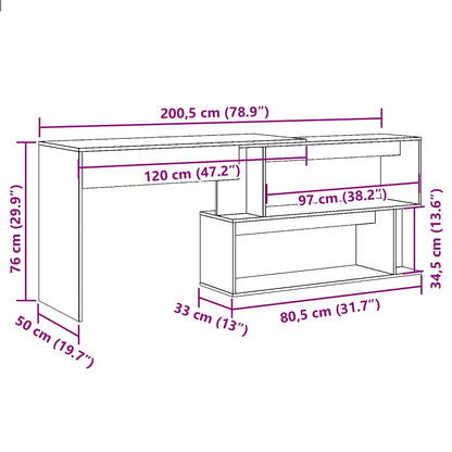 vidaXL Eckschreibtisch Altholz-Optik 200,5x50x76 cm Holzwerkstoff