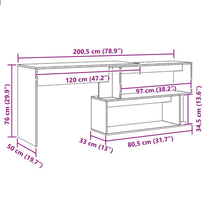 vidaXL Bureau d'angle Chêne artisan 200,5x50x76 cm Bois d'ingénierie