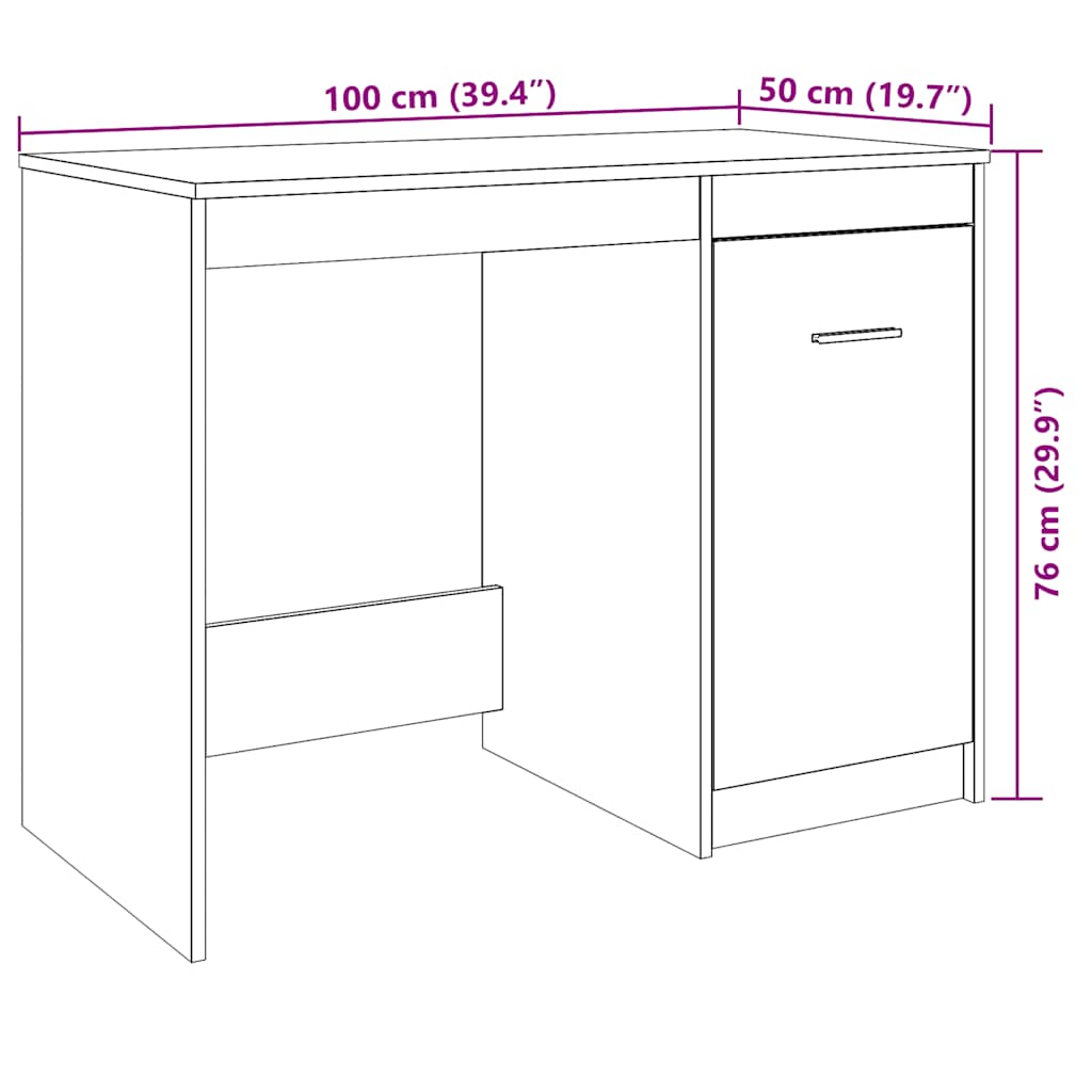 vidaXL Bureau chêne artisan 100x50x76 cm bois d'ingénierie