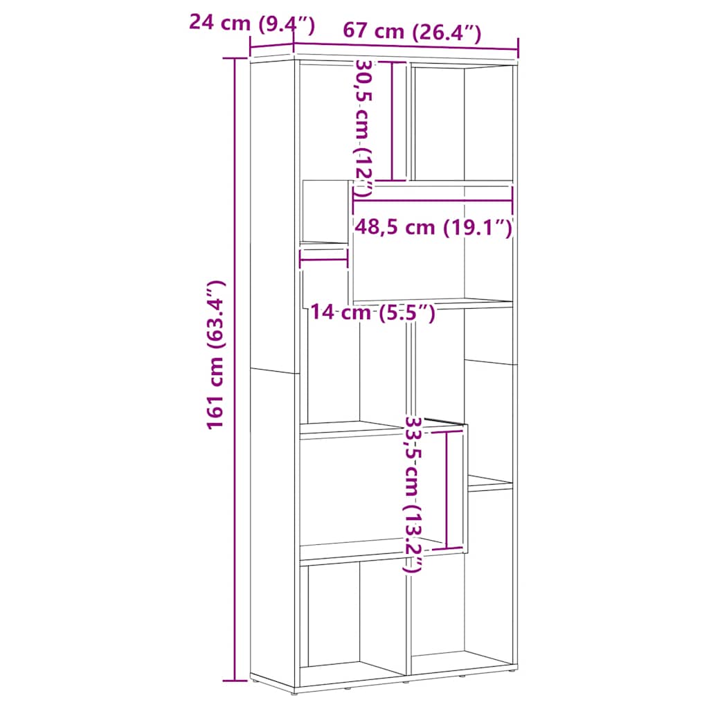 vidaXL Bibliothèque chêne Artisan 67 x 24 x 161 cm en bois d'ingénierie