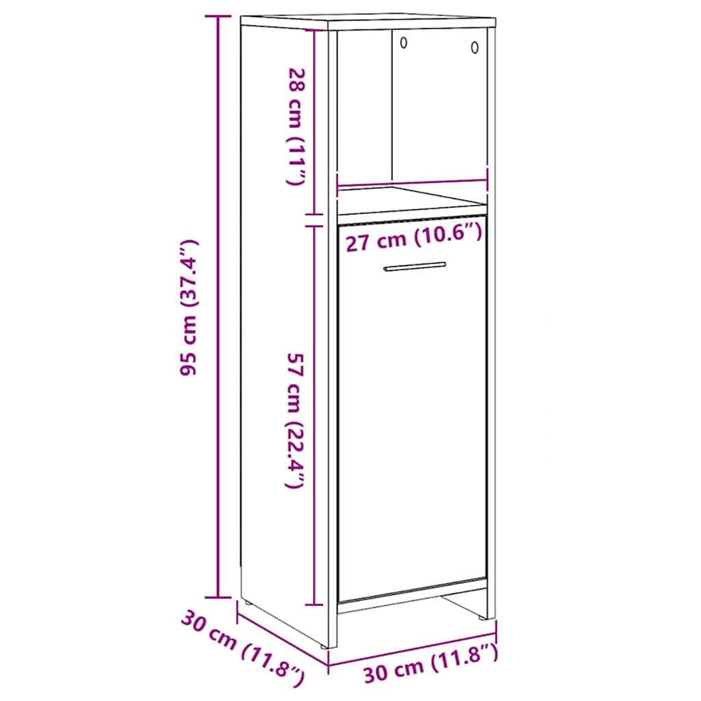 vidaXL Badschrank Artisan-Eiche 30x30x95 cm Holzwerkstoff