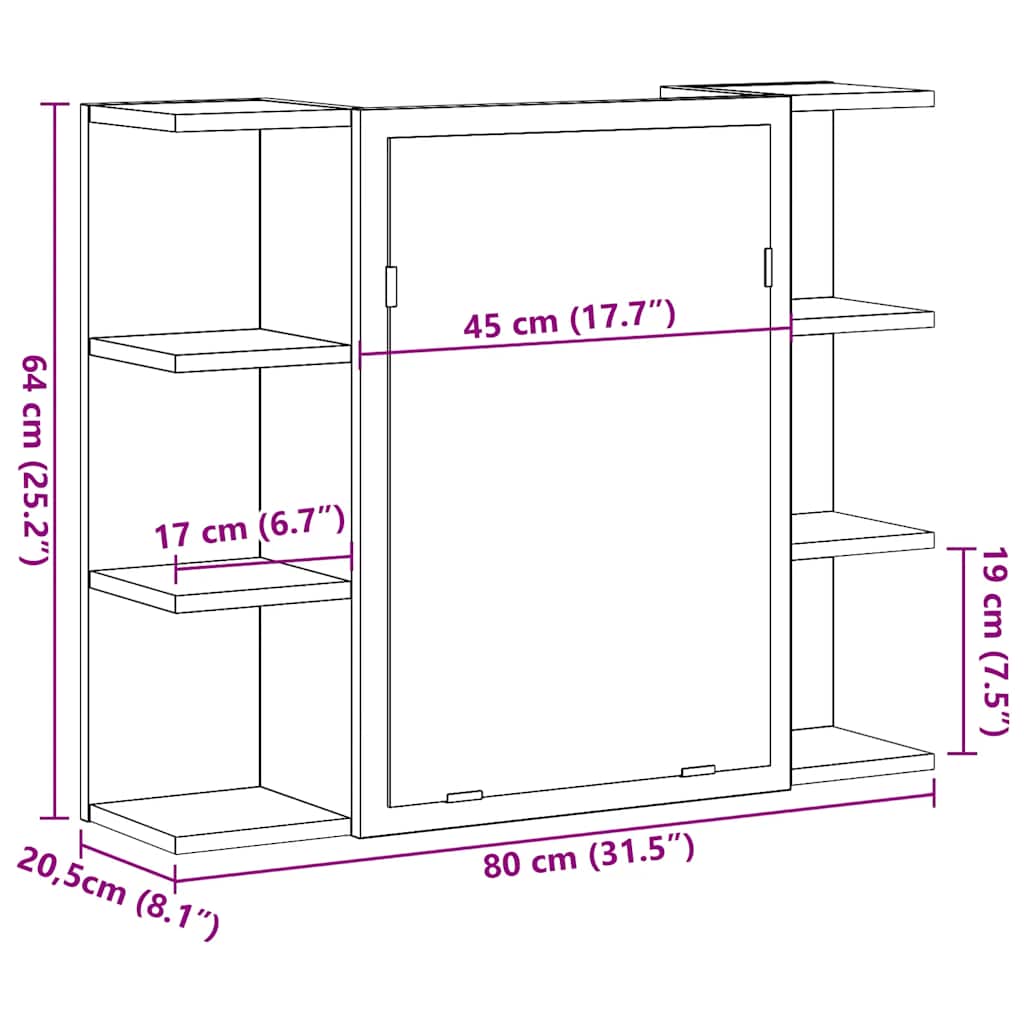 vidaXL Bad-Spiegelschrank Betongrau 80x20,5x64 cm Holzwerkstoff