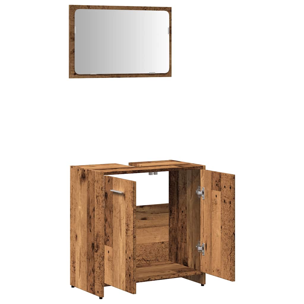 vidaXL Badschrank mit Spiegel Altholz-Optik Holzwerkstoff