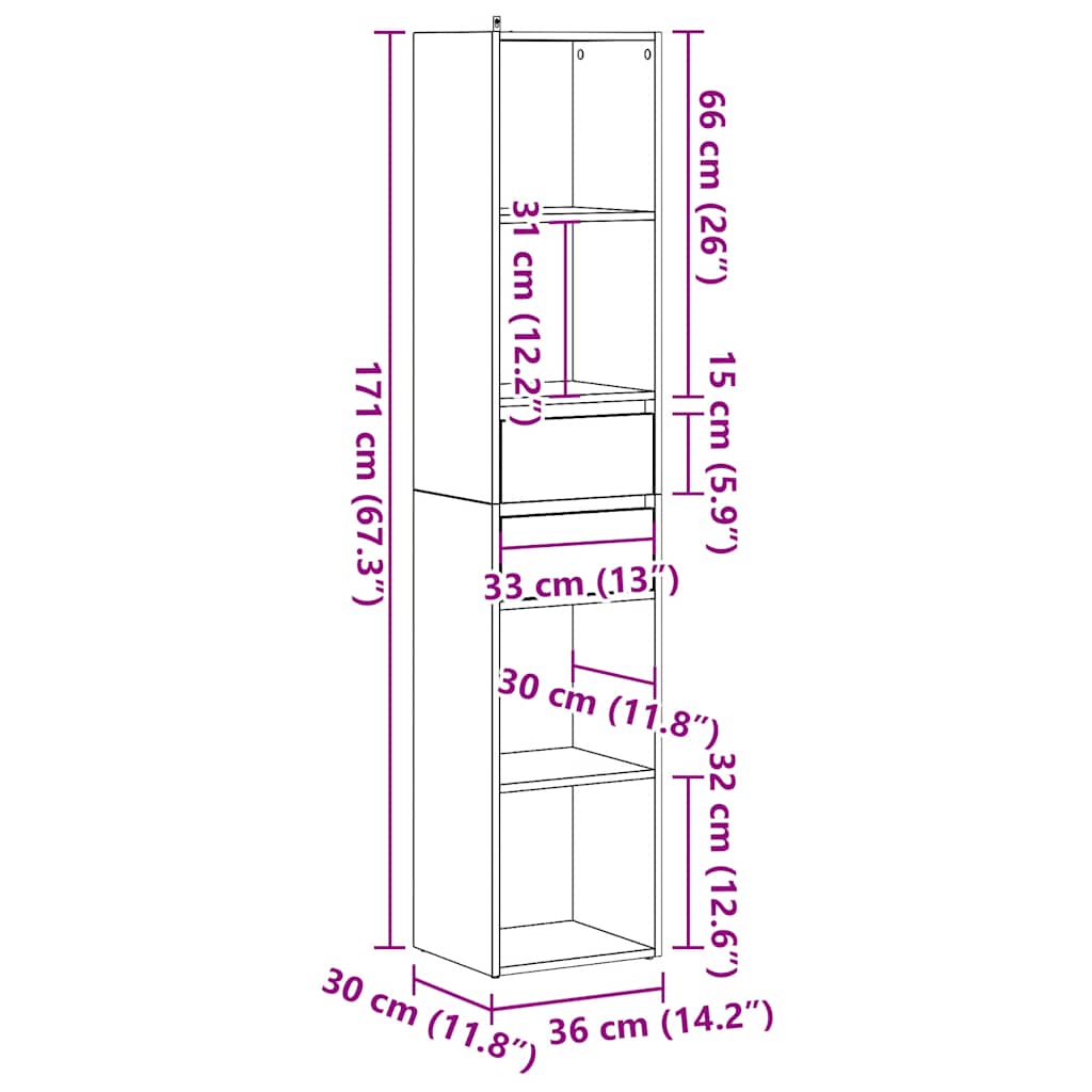 vidaXL Bücherregal Altholz-Optik 36x30x171 cm Holzwerkstoff