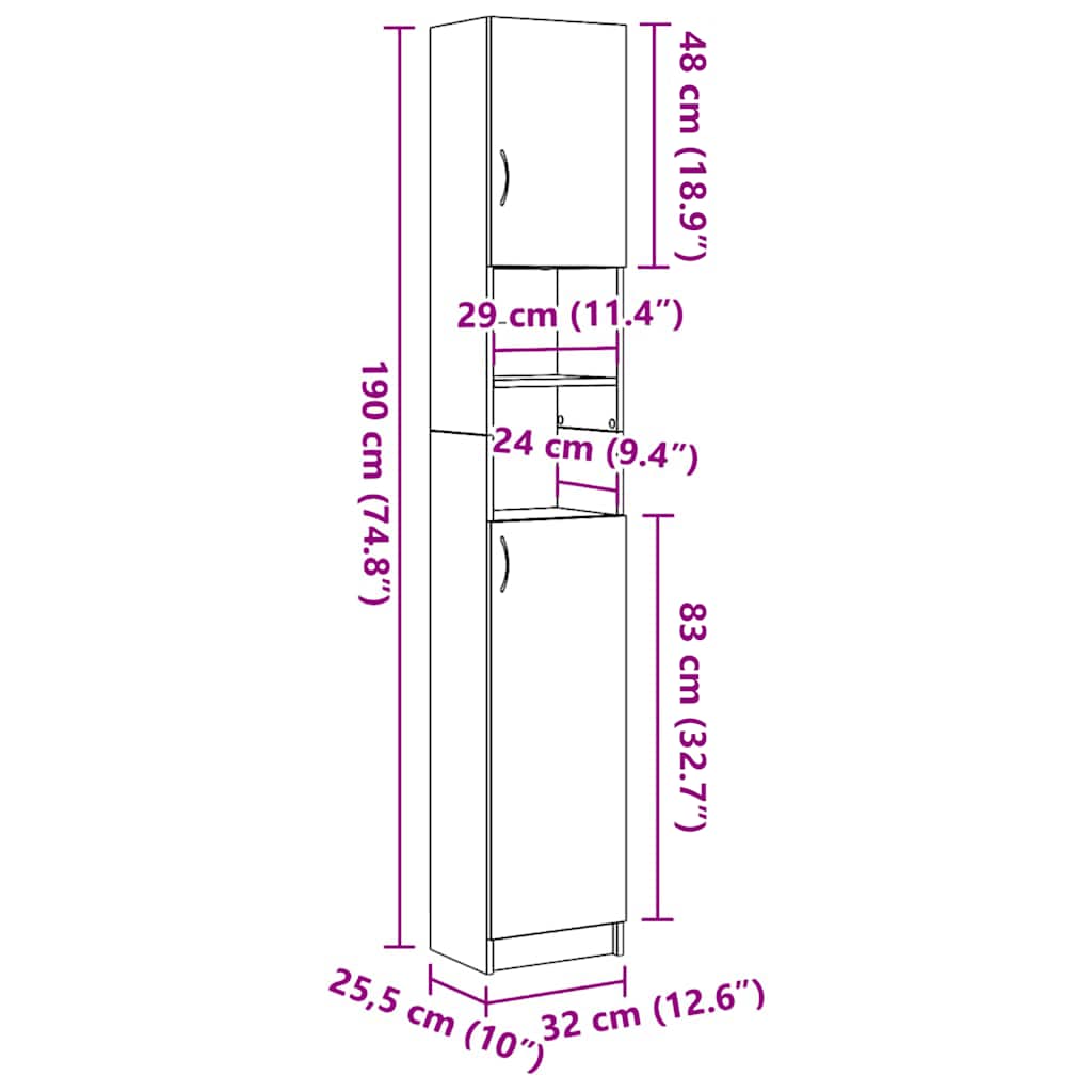 vidaXL Badschrank Altholz-Optik 32x25,5x190 cm Holzwerkstoff
