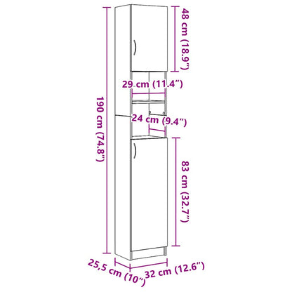 vidaXL Badschrank Altholz-Optik 32x25,5x190 cm Holzwerkstoff