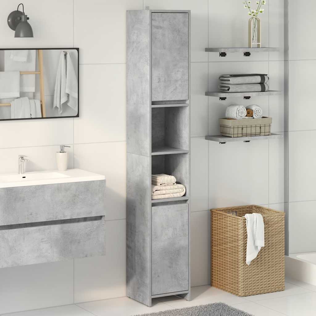 vidaXL Badezimmerschrank Betongrau 30x30x183,5 cm Holzwerkstoff