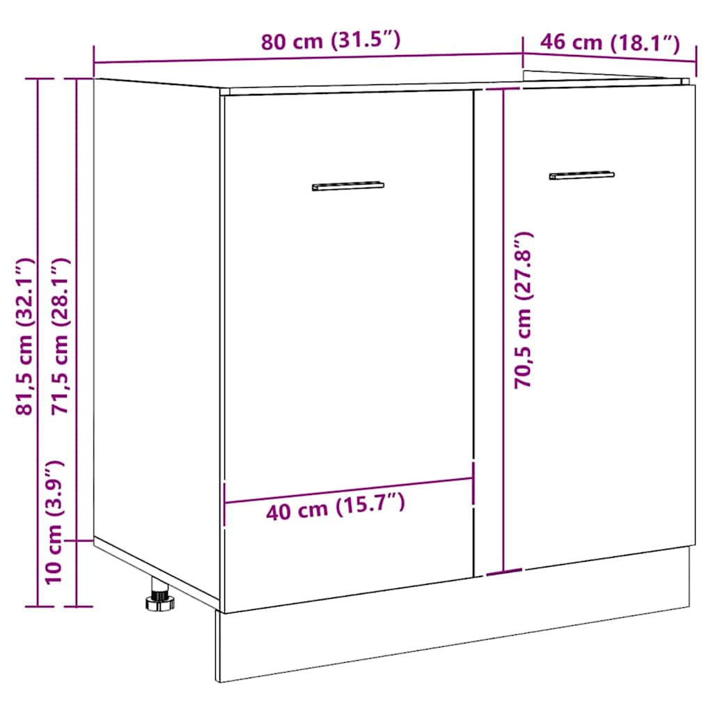 vidaXL Spülenunterschrank Lyon Artisan-Eiche 80x46x81,5 cm Holzwerkstoff