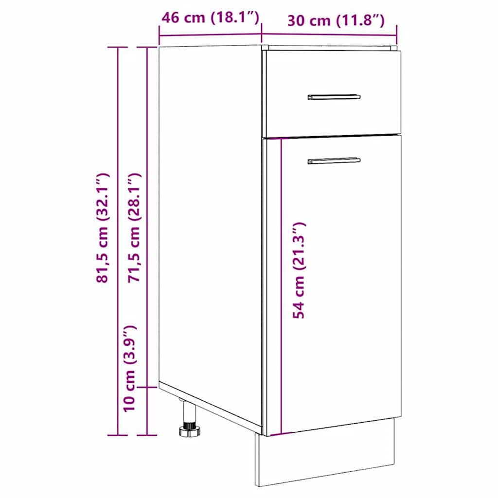 vidaXL Schubunterschrank Lyon Artisan-Eiche 30x46x81,5 cm Holzwerkstoff