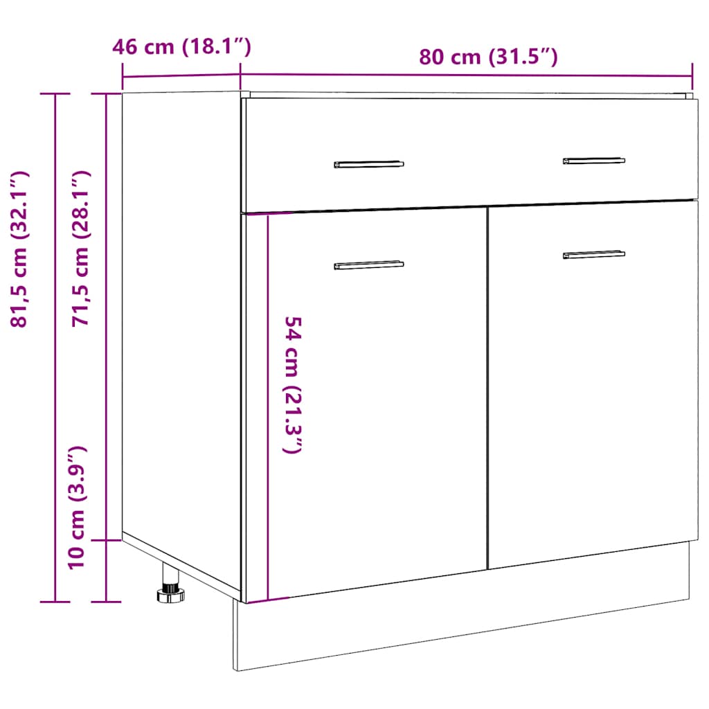 vidaXL Schubunterschrank Lyon Betongrau 80x46x81,5 cm Holzwerkstoff