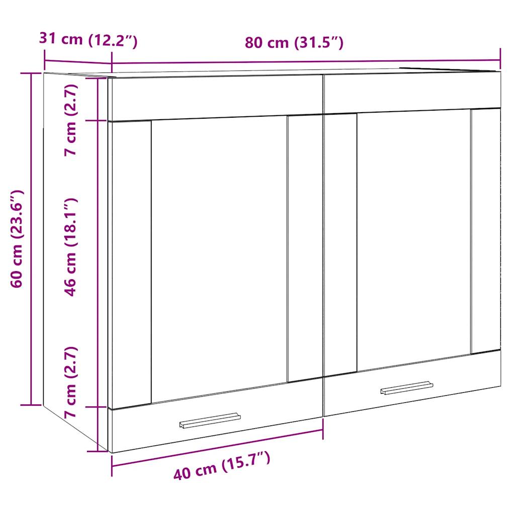 vidaXL Hängeglasschrank Lyon Betongrau 80x31x60 cm