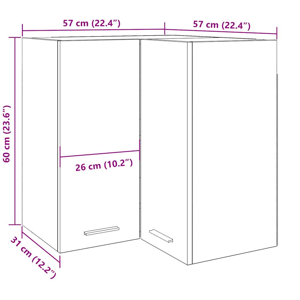 vidaXL Eck-Hängeschrank Lyon Altholz-Optik 57x57x60 cm Holzwerkstoff